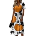 thumbnail image 2 of Womens Halloween Dress Spider V Neck Witch Hat Funny Wedding Guest Dresses Bat Short Sleeve Fall Wrap Dress XL, 2 of 5