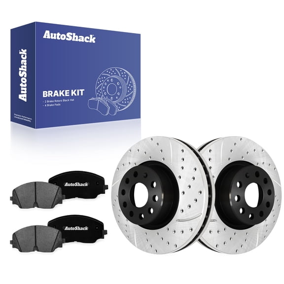 AutoShack Front Vented Drilled & Slotted E-Coated Brake Rotors   Premium Ceramic Pads 6-PC Brake Kit Replacement for 2019-2021 Volkswagen Jetta 2017-2021 Volkswagen GTI ShadowGuard 12.28" (311.8 mm)
