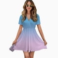 thumbnail image 2 of Light Blue Gradient Women Dress V-Neck Short Sleeve Flowy Swing Party Midi Dress, 2 of 4