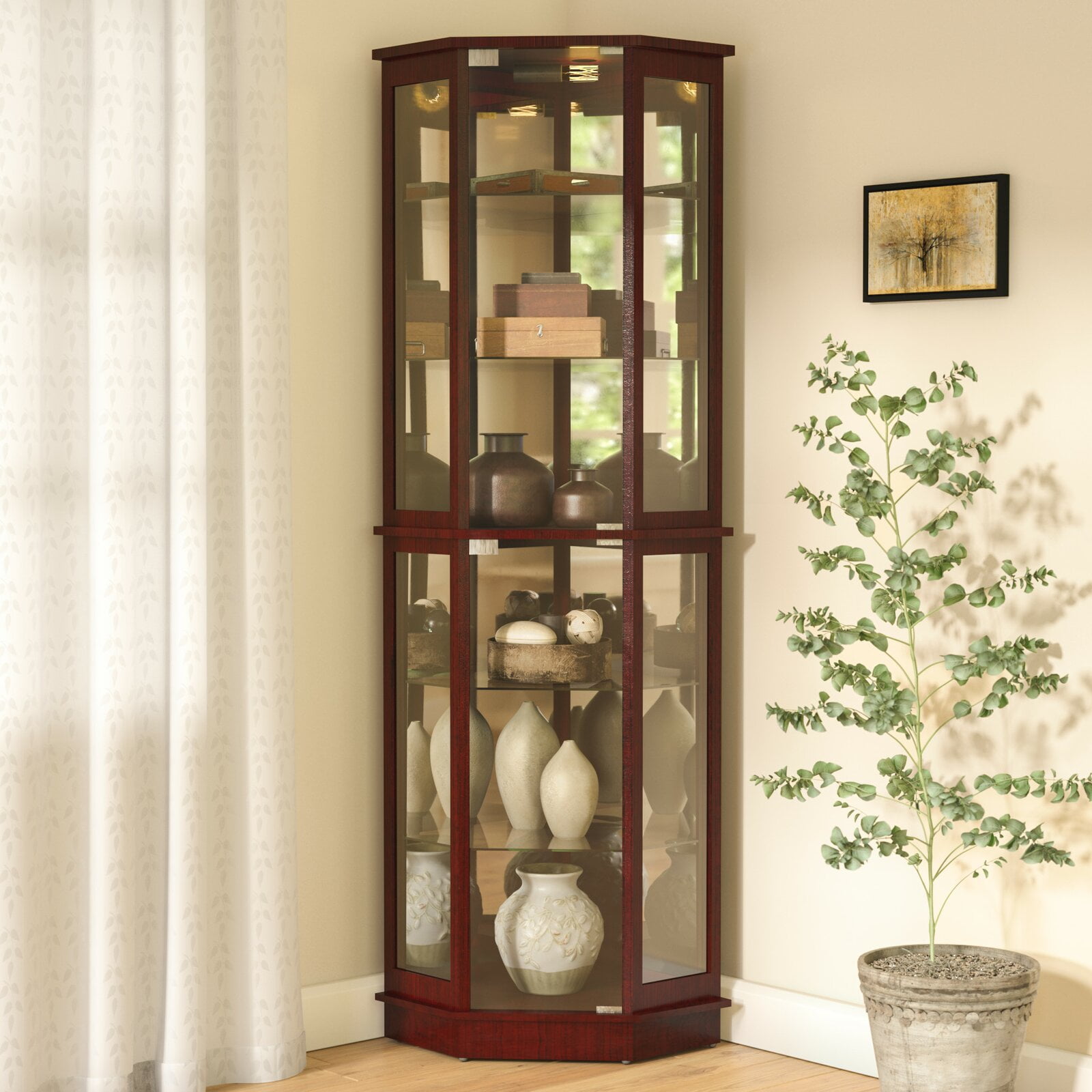 Woolsey lighted corner curio cabinet deals