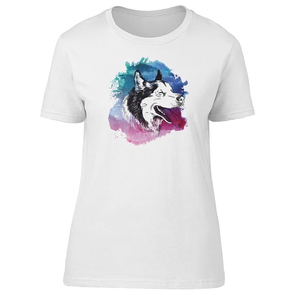 Cute Happy Husky Dog Sketch T-Shirt Women -Image by Shutterstock, Female Small