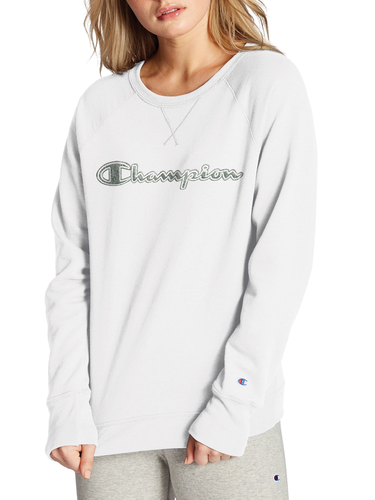 light blue champion crewneck womens