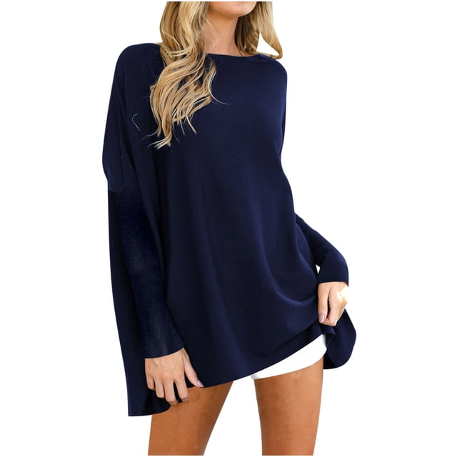 Fanxing Hauts d'Automne Surdimensionnés pour Femmes Coupe Ample Manches Longues Col Rond Pull Tunique Décontractée Habillée Blouses de Sport