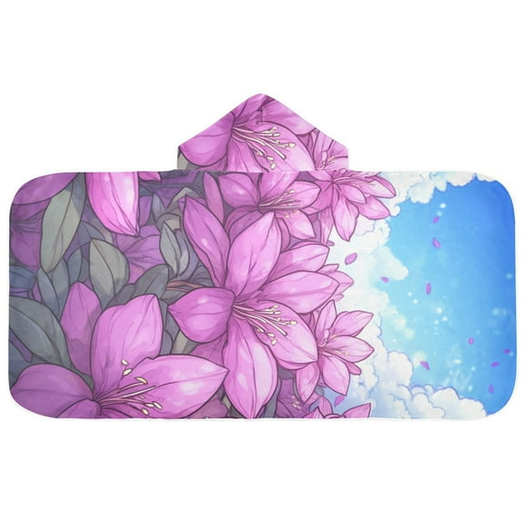 Purple Azalea Flower Hooded Beach Towel Kids Bath Towels Quick Dry for Pool Swiming 50" x 23.5" Microfiber Soft Bathrobe