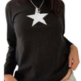 thumbnail image 3 of KOMOO Women Y2K Long Sleeve T-shirt Vintage Aesthetic Star Printed Crop Tops Basic Slim Blouse Tops, 3 of 5