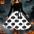 thumbnail image 5 of Edvintorg A Line Dresses for Women Halloween Printed Crew Neck Long Sleeve Casual Maxi Dress Clothes Women S-2XL White, 5 of 6