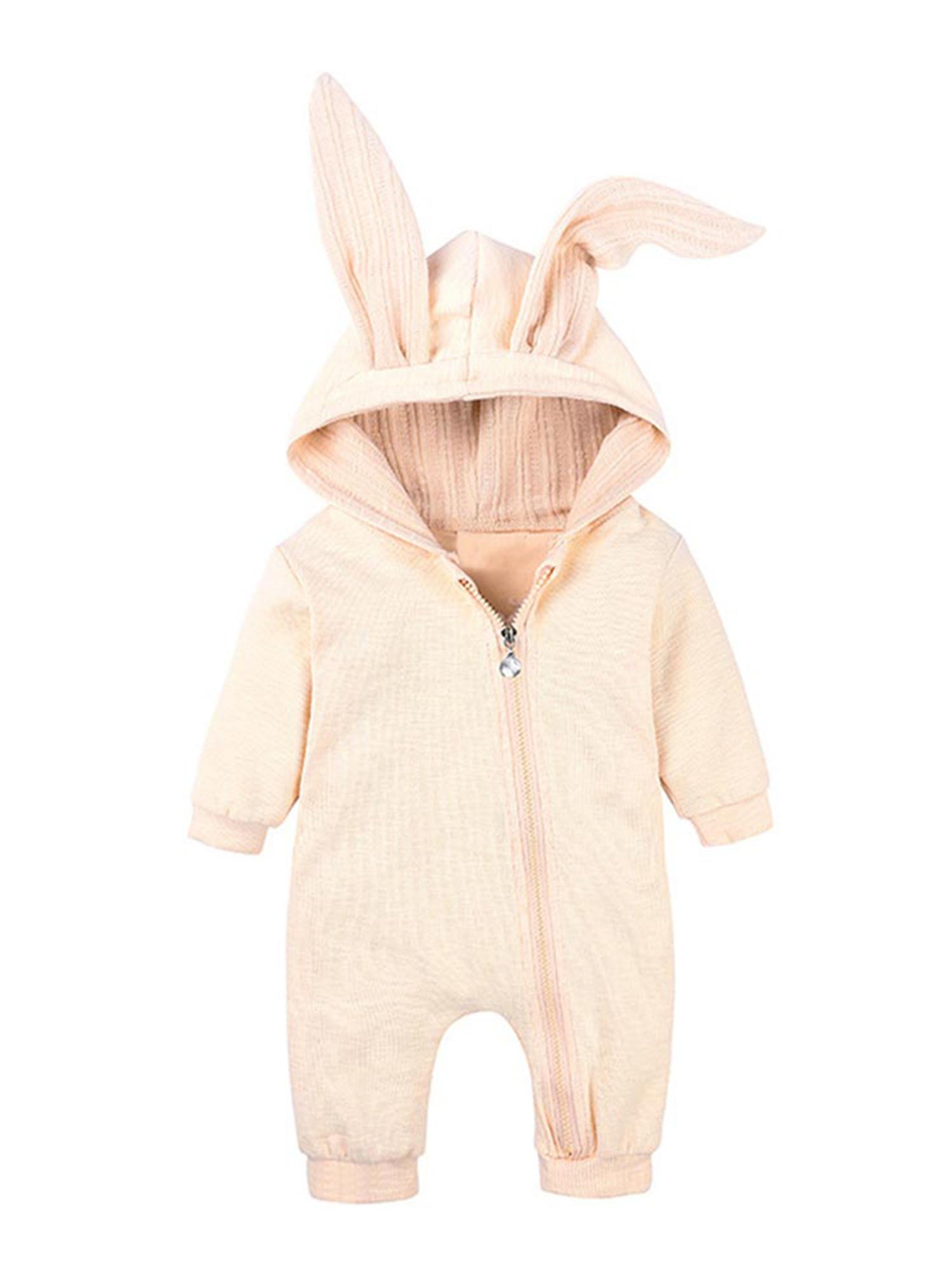 Newborn Infant Baby Girl Boy Rabbit Ear Hooded Romper Bodysuit Jumpsuit Clothes 
