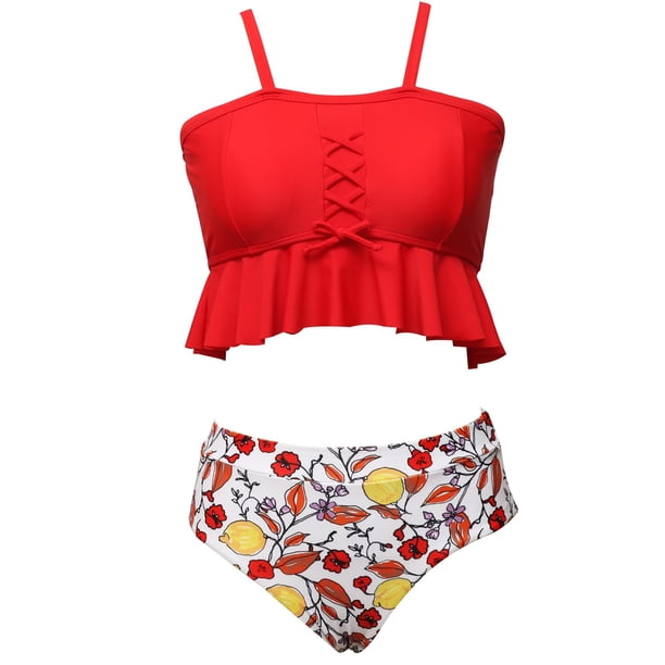 Gibobby Trajes de Natación para Mujer Estampado Plus Traje de baño Traje de baño Ropa de playa Tamaño acolchado Swimjupmsuit Mujeres Trajes de baño Tanki(Rojo,CH)