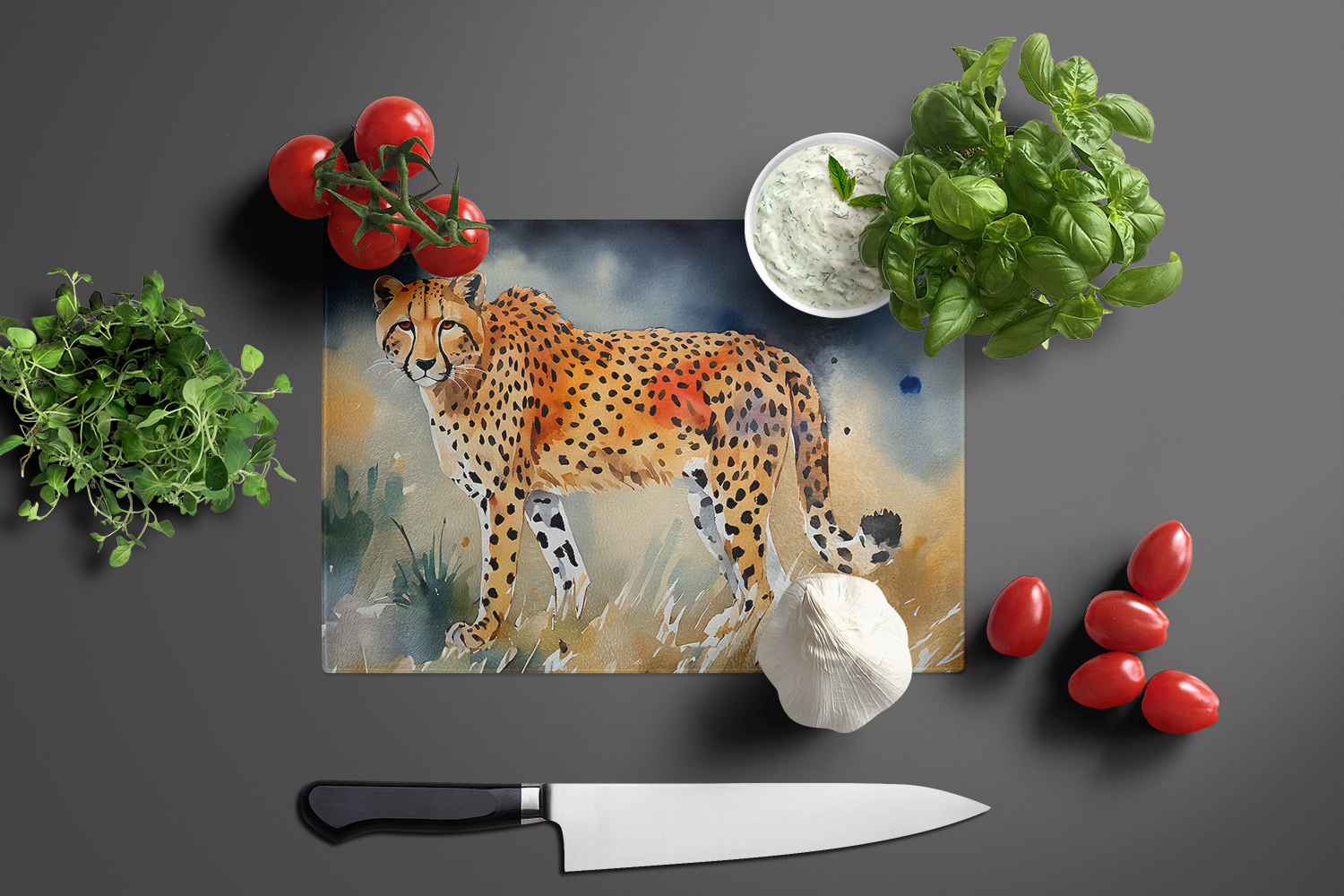 Cheetah Glass Cutting Board Large 12 in x 15 in