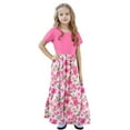 thumbnail image 4 of OGLCCG Girls Summer Long Dress Short Sleeve Casual Holiday Modest Maxi Dress with Pockets Floral Printed T-Shirt Dress for 4-14 Years, 4 of 6