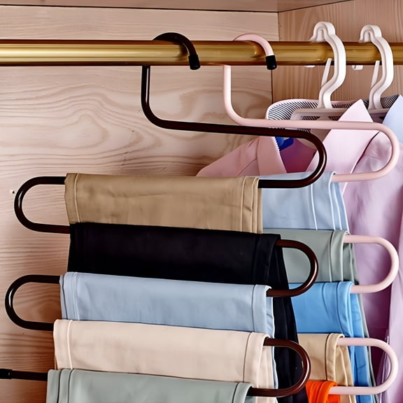 LAMIRO Multi-Purpose Pants Hangers 5 Layers Stainless Steel Clothes Hangers Storage Pant Rack Closet Space Saver for Trousers Jeans Towels Scarf Tie