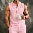 thumbnail image 2 of Lopecy-Sta Tank Tops for Men Stand Collar Half Button Sleeveless Henley Linen Blend Chest Pocket Loose Casual Summer Vests, 2 of 6