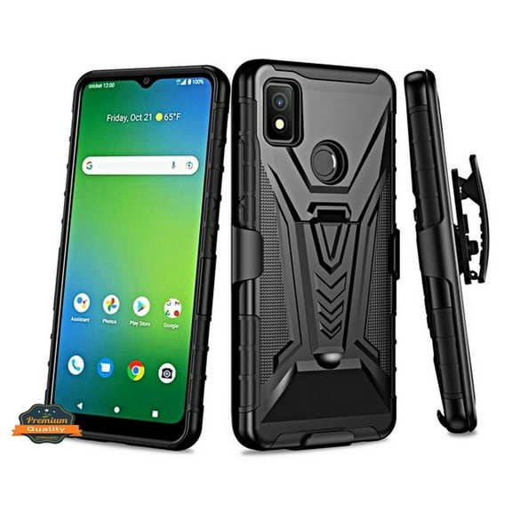 For Cricket Icon 4 Combo Swivel Belt Clip Holster with Built-in Kickstand, Heavy Duty Hybrid 3in1 Shockproof Defender Phone Case Cover by Xpression - Black