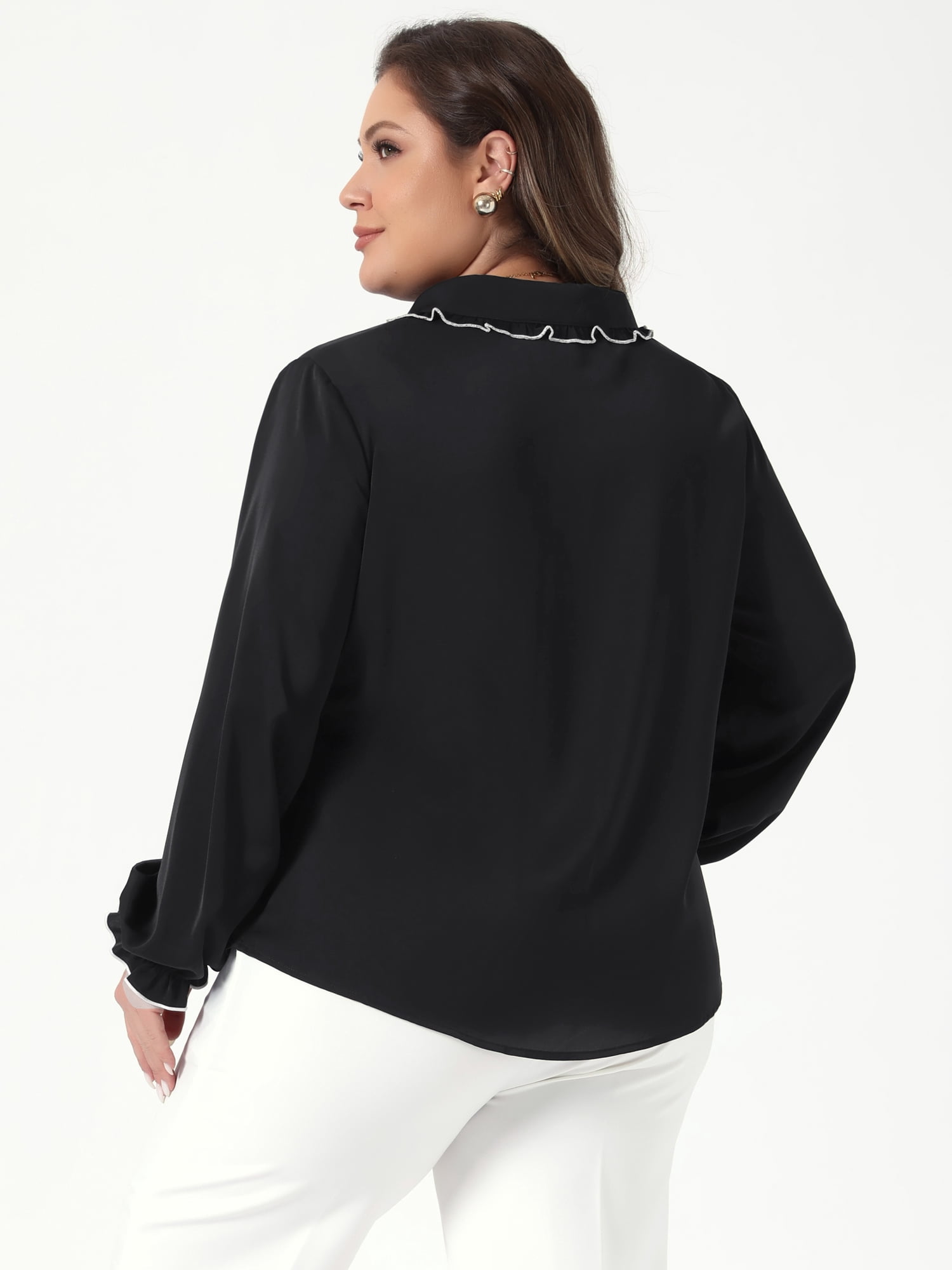 DARING DIVA Women's Plus Size Ruffle Long Sleeves Panper Pan Tops 3X Black