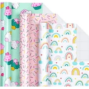 Mini Wrapping Paper Roll - Mini Roll - Cupcake/Rainbow/Colorful Stripe for Birthday, Party, Holiday, Baby Shower - 17 x 120 inches - 3 Rolls (42.5 sq.ft.ttl.)