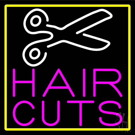 Pink Hair Cut With Scissor LED Neon Sign 16 x 16 - inches, Black Square Cut Acrylic Backing, with Dimmer - Bright and Premium built indoor LED Neon Sign for Defence Force.