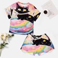 thumbnail image 4 of Cute Planet Cat Print Women'S Pajamas Set Summer Sleepwear Sets 2 Piece Lounge Set, 4 of 7