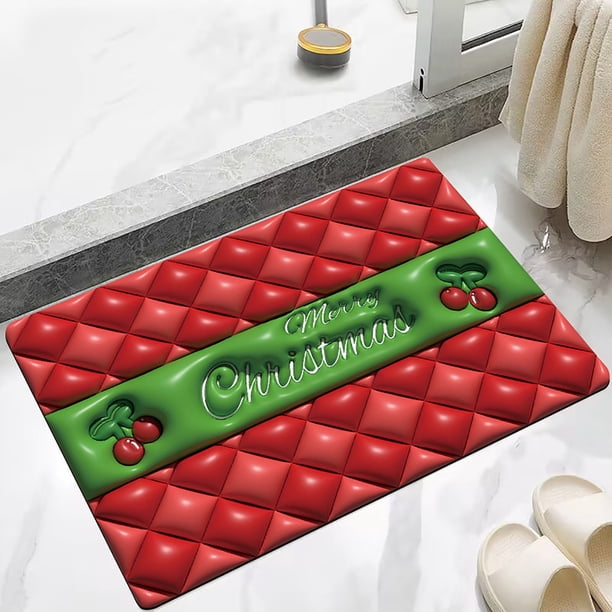 XWSHYW Cojines para Los Pies Alfombra Navideña para Puerta, Alfombra Absorbente para Cocina y Baño, Alfombra Antideslizante para Baño