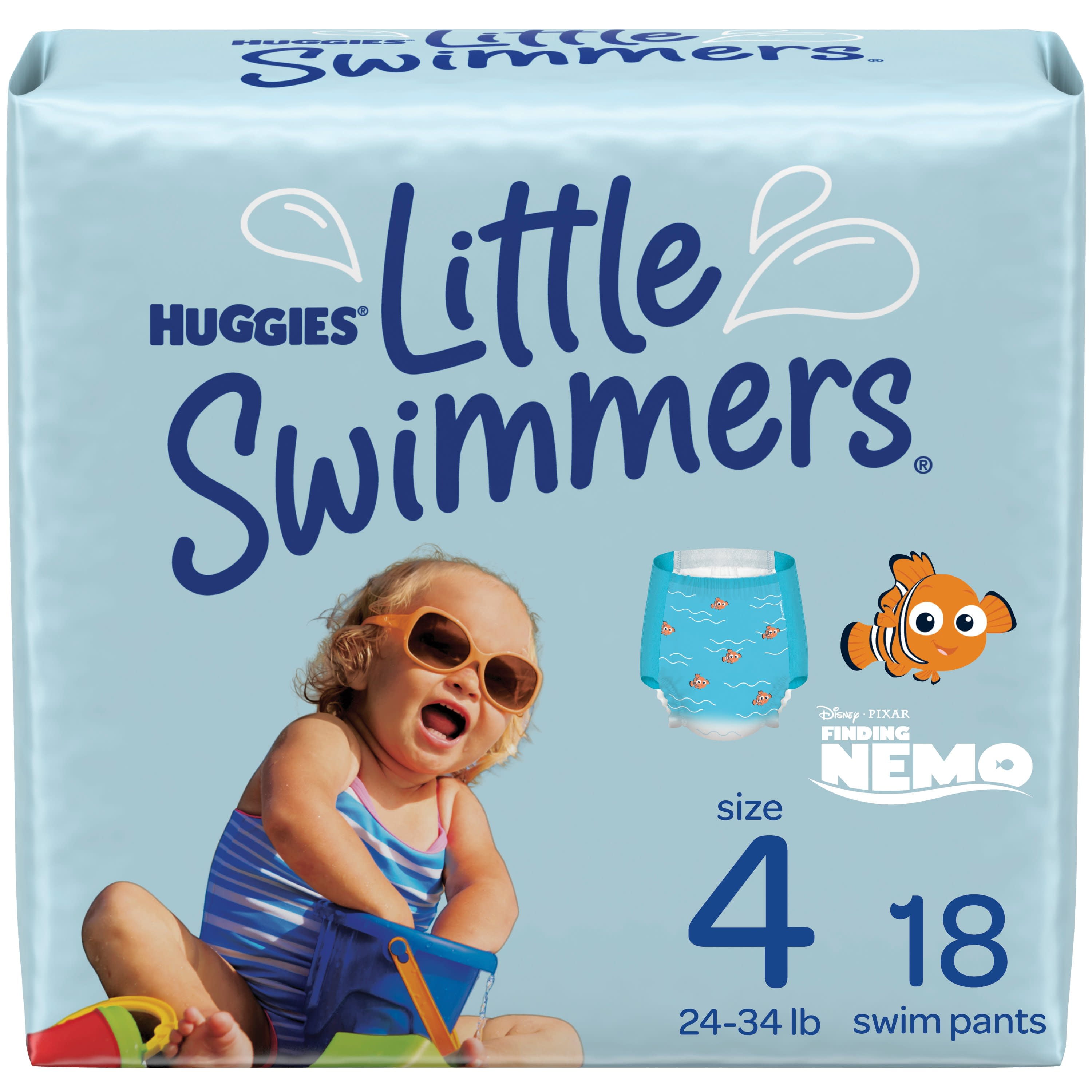 Packaging May Vary Swimpants Huggies Little Swimmers Disposable Swim Diapers Size 5-6 Large Over 32 lb. 17 Ct with Huggies Wipes Clutch N Clean Bonus Pack 