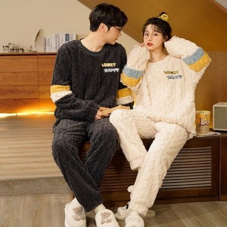 

CoCopeaunt Winter Pajamas Women Coral Fleece Homewear Suit Couple Long Pijama Men Thickened Velvet Warm Soft Comfortable Pajamas Set