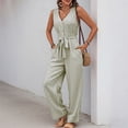 thumbnail image 6 of ClodeEU Women's Striped V Neck Sleeveless Wide Leg Jumpsuit, Tie Waist Romper with Pockets for Summer Army Green,Women's Plus M, 6 of 8