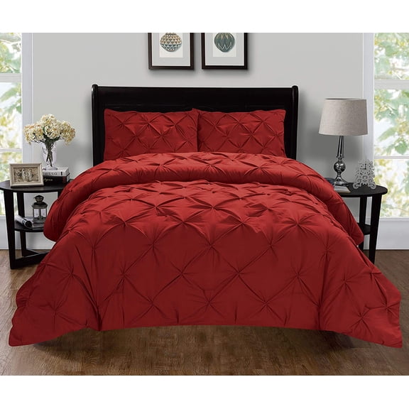 3-Piece Pintuck Design Duvet Cover Set 1500 Series Wrinkle-Free King/California King Burgundy