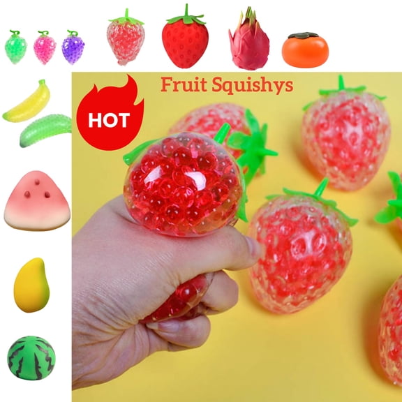 hulanddfd Strawberries Squishys, Stress Relieving Ball Cute Sensory Fruit Squishys Toys Squishys Fidget Toys for Anxiety and Relaxation, Silicone Squeeze Toys