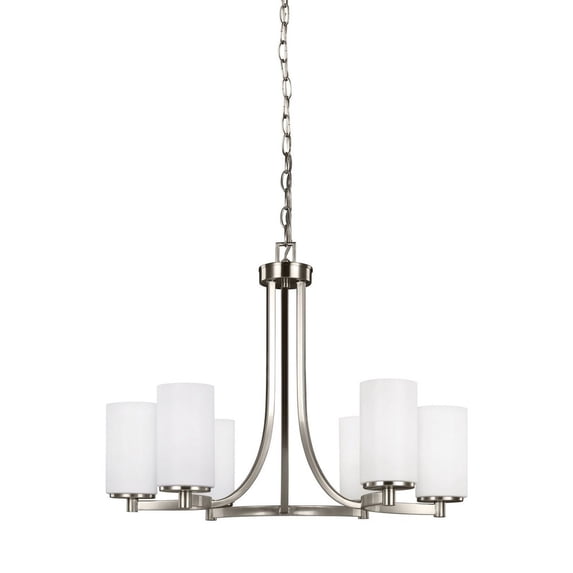 Sea Gull Lighting 3139106EN3-962 Hettinger - 100W Six Light Chandelier Brushed Nickel LED Brushed Nickel Finish with Etched/White Glass