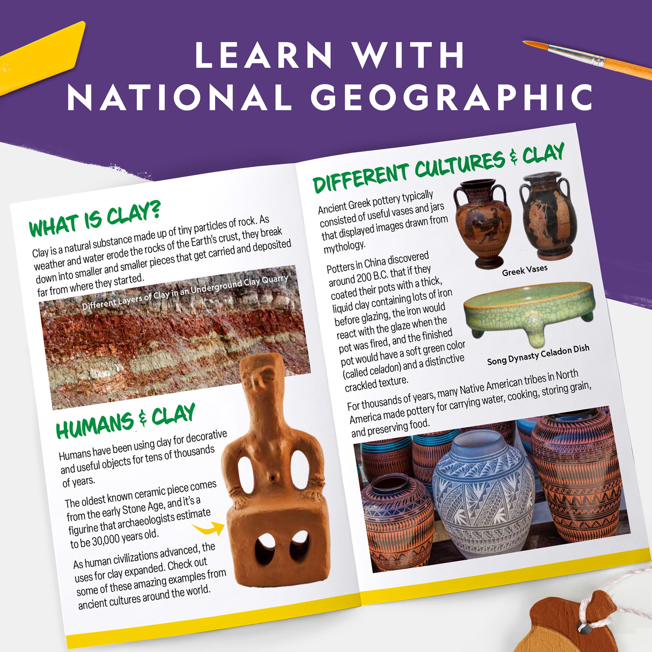 NATIONAL GEOGRAPHIC Mega Arts and Crafts Kit for Kids – Mosaic, Marbling Paint & Air Dry Clay Pottery Craft Kit for Kids Age 8-12