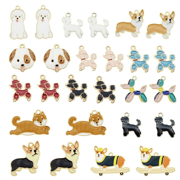 13Pairs Mixed Enamel Pet Corgi Dog Charms Cute Animals Dangle Pendant for Jewelry Making Necklace Bracelet DIY Crafts