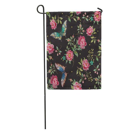 SIDONKU Butterfly Trend Floral Roses and Exotic Butterflies Traditional Folk Flowers Garden Flag Decorative Flag House Banner 12x18 inch