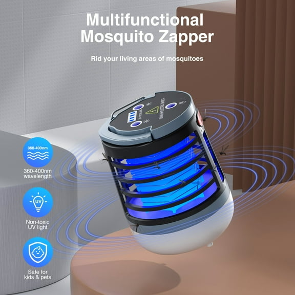 3 in 1 Indoor Outdoor Mosquito Zapper, USB Rechargeable Mosquito Killer Portable Waterproof, LED Lantern Fly Zapper Camp Light SOS Emergency Light for Home, Backyard, Camping Patio