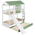 thumbnail image 6 of House Bunk Bed with Convertible Slide and Twin-Size Trundle, Twin Over Twin Bedframe w/ Roof & Window Design for 3 People, Save Space Bedroom Furniture, No Spring Box Required, White+Green, 6 of 7