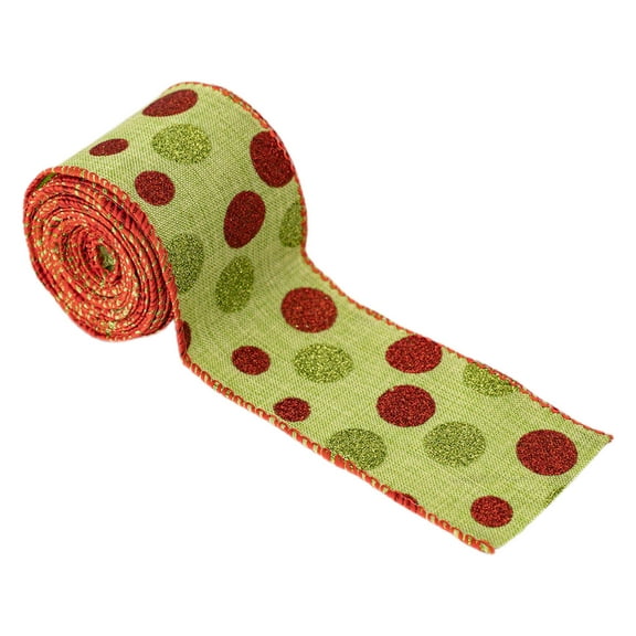 CuiLiyq 14.5 Ft Christmas Ribbon, Red and Green Glitter Ribbon 2.5 Inch, Christmas Tree Decorative DIY Ribbon, for Wreaths Present Box Wrapping Xmas Party Craft Decor (Polka Dot)