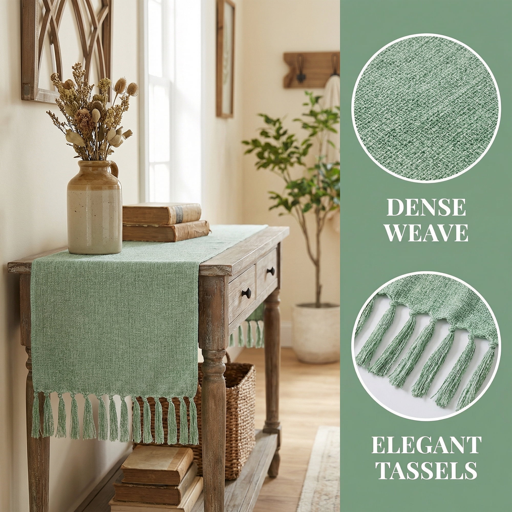 Unique Bargains Birthday Decorations Table Runner with Tassels Green 13x63in