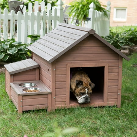 Boomer George A Frame Dog House With Food Bowl Tray And Storage Cubby Large 32x40x32 Walnut