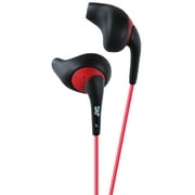 JVC Black and Red Nozzel Secure Comfort Fit Sweat Proof Gumy Sport Earbuds with long colored cord HA-EN10B (Black)