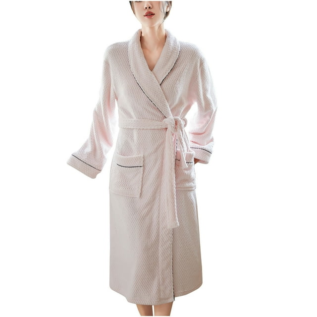 AherBiu Bathrobes for Women Lightweight Soft Plush Robes Fleece Warm Hooded Winter Robe with Pockets