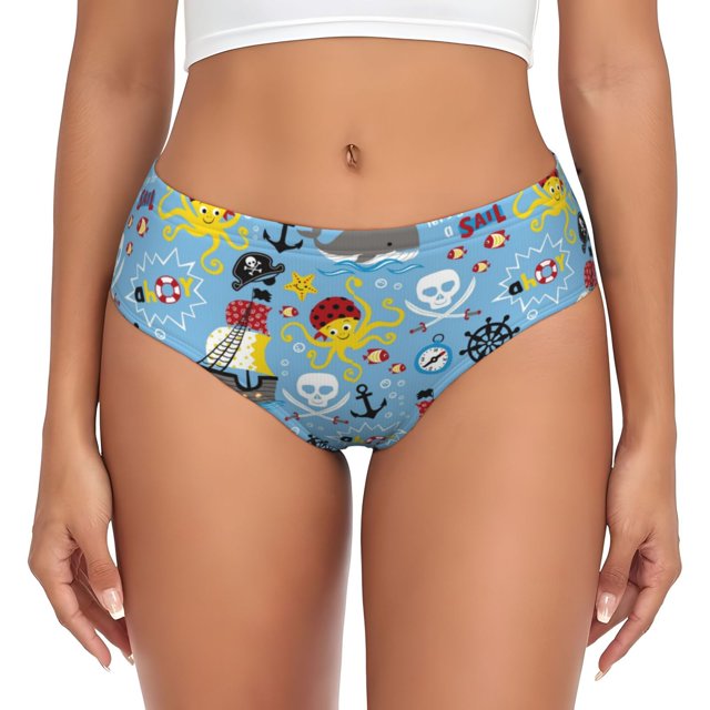 Balery Pirate Marine Animals Ropa Interior de Algodón para Mujer con Dibujo – Braguitas Cómodas y Elásticas, Estilo Clásico-X-Large