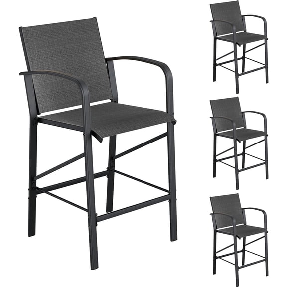 UDPATIO Outdoor Barstools Low Back Armrests - Set of 4, Gray