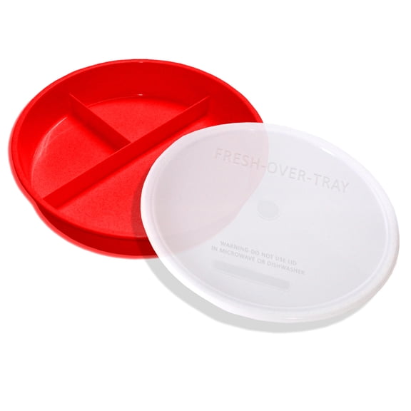 High Sided Partitioned Dish with Lid, Red