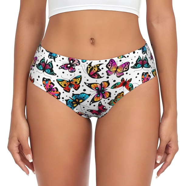 Fotbe Colorful Flying Butterflies Calzones Estampados para Mujer – Ropa Interior de Algodón, Cómoda, Suave y Elástica-4X-Large