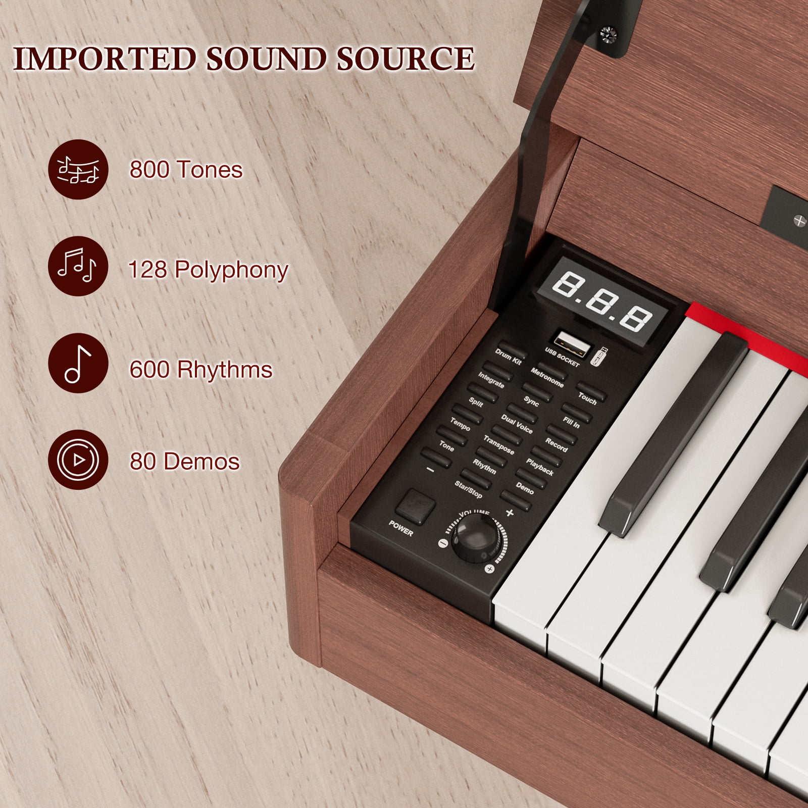 UMOMO 88 Weighted Key Digital Piano with Metal Stand, Beginner Keyboard Piano with Piano Bench, Full Size Heavy Hammer Weighted Action Electric Piano Keyboard with USB MIDI, Walnut