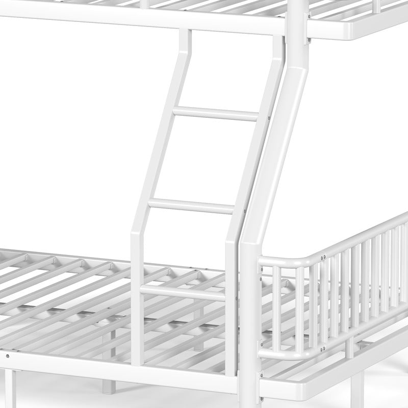 Twin-over-Full Teens Bunk Bed Can Transformed into 2 Platform Beds, Metal Kids Bed Frame with Round-Pipe, Ladder & Guardrails