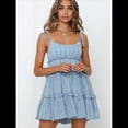 thumbnail image 4 of Vestido Bohemio Floral de Verano 2025 para Mujer, Corto, Sin Mangas, con Volantes y Tirantes Finos. Punto Azul XL, 4 of 8