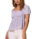 thumbnail image 4 of Blusa Floral de Manga Corta Puff Inspire Chic para Mujer con Escote Corazón y Volantes Peplum en Púrpura Claro M, 4 of 6
