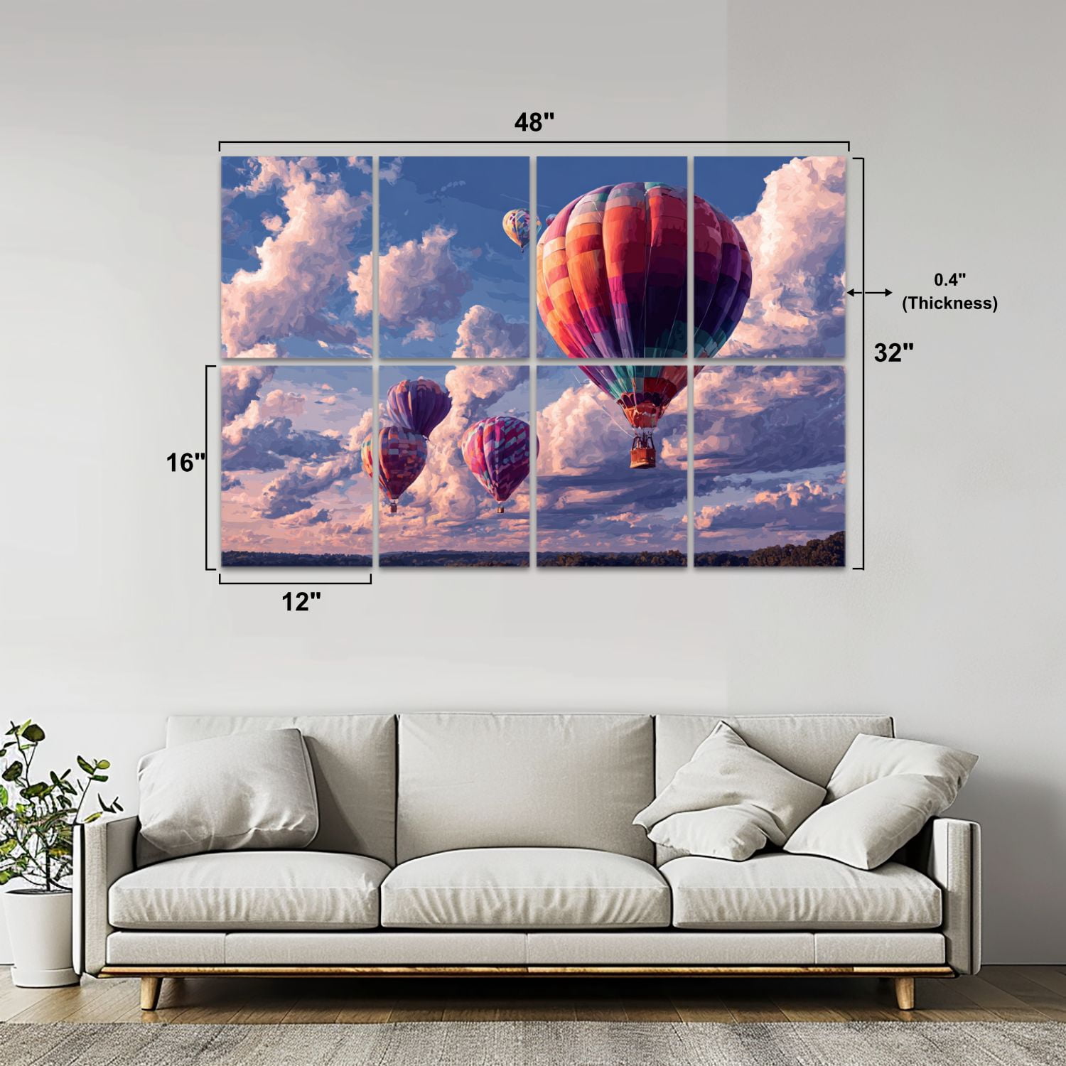 8 Pack Art Acoustic Panels Sound Absorbing Cheerful Hot Air Balloons Decorative Soundproof Wall Panels Self Adhesive for Nursery Game Room Bedroom 48"x32"