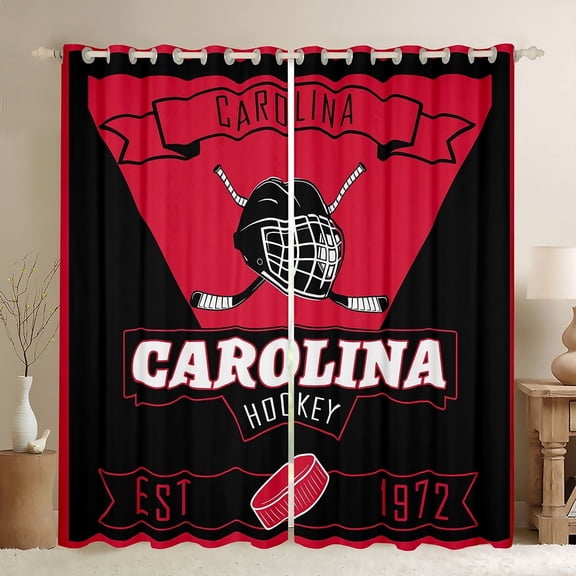 jejeloiu Carolina Curtains Pack of 2 (42x84 Each),Ball Game Lover Curtains Blackout,Ice Hockey City Bedroom Curtains For Children,Super Cozy Room Decor