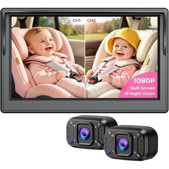 Baby Car Camera,Dual Channel 5''HD IPS Display with 2 IR Night Vision Monitor,Baby Car Mirror 1080P