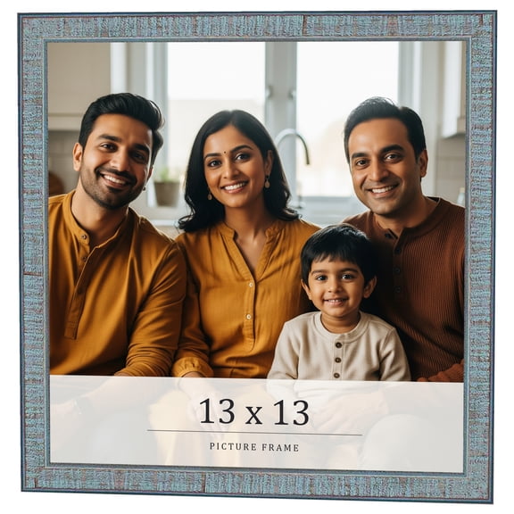 13x13 Frame Blue Scuffed Farm Board Solid Wood Picture Frame Width 0.75 Inches | Interior Depth 0.5